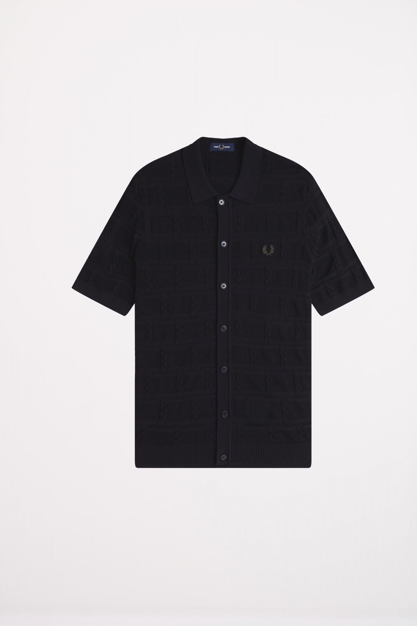 FRED PERRY CABLE DETAIL KNITTED SHIRT en color NEGRO (1)