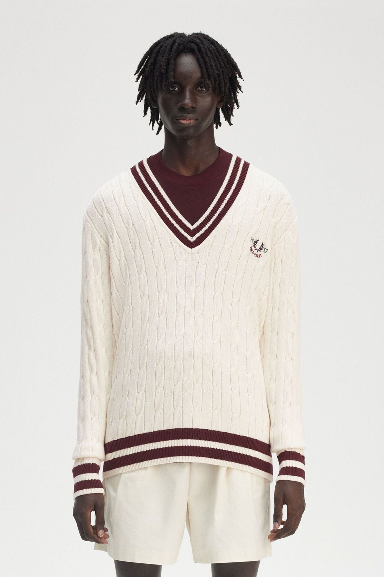 FRED PERRY CABLE KNIT TENNIS JUMPER en color BEIS (1)