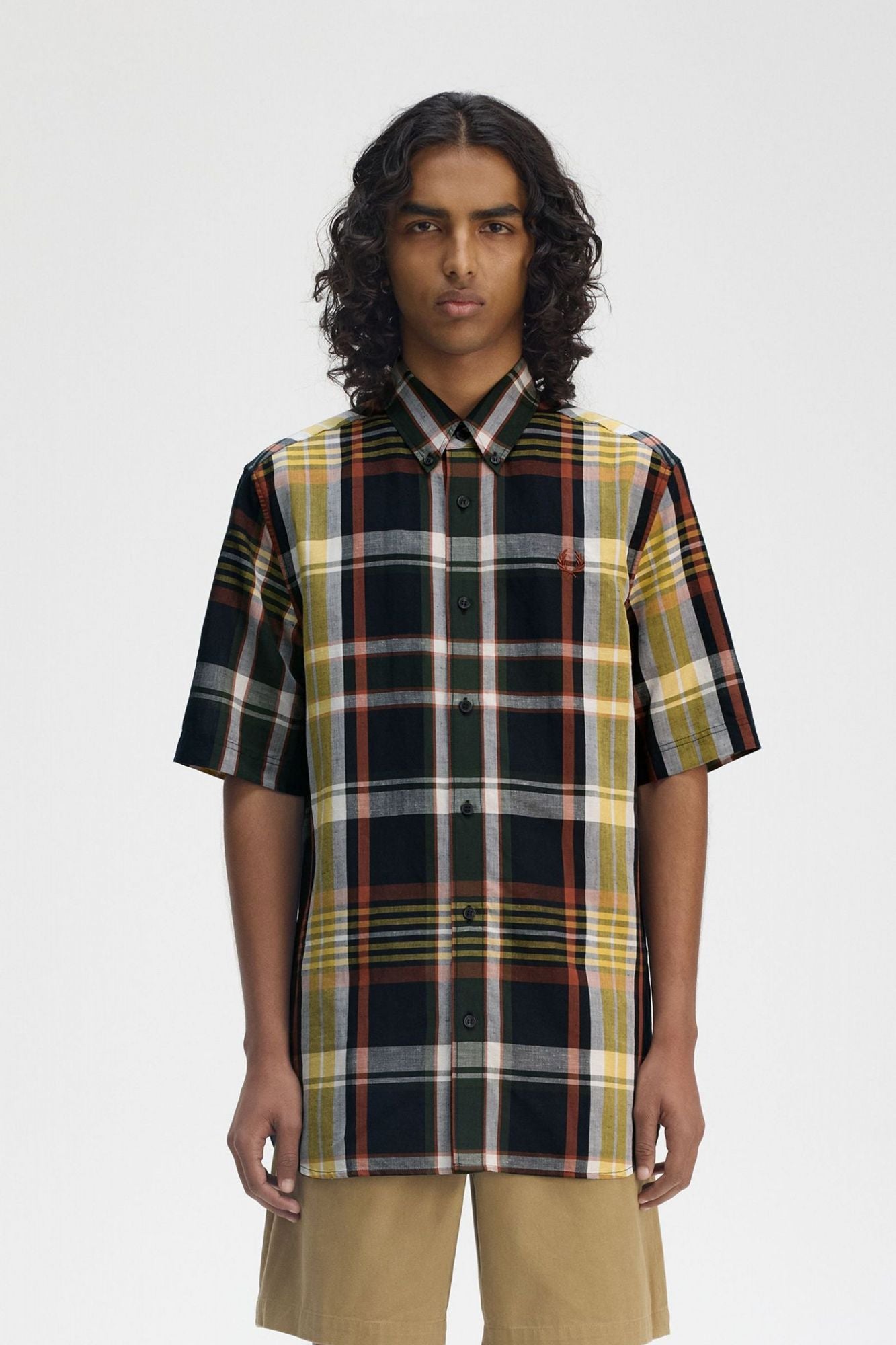 FRED PERRY MADRAS CHECK SHORT SLEEVE S en color AZUL (1)