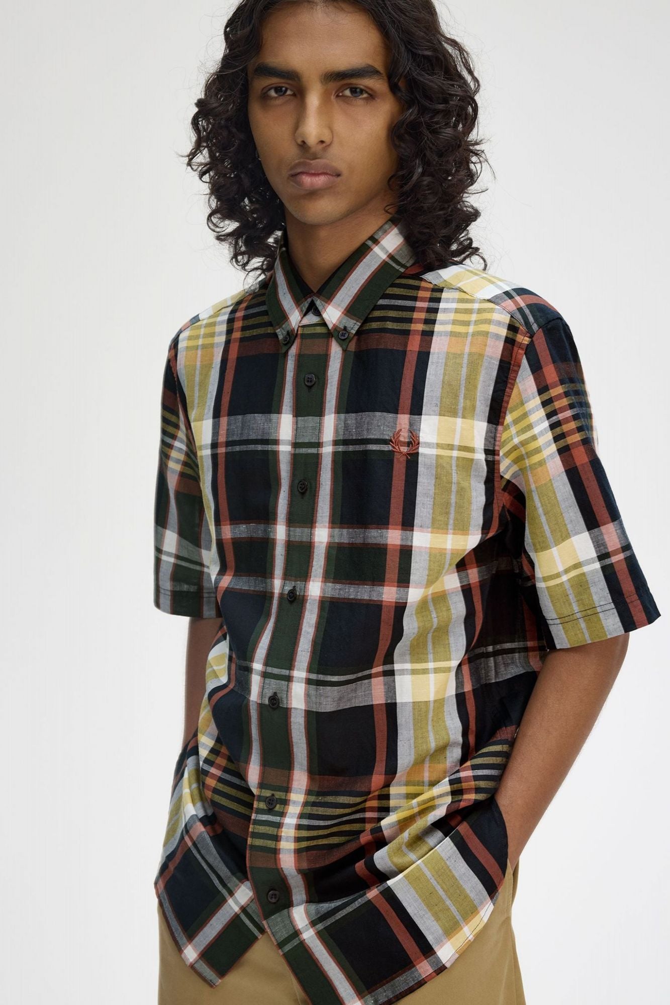 FRED PERRY MADRAS CHECK SHORT SLEEVE S en color AZUL (4)