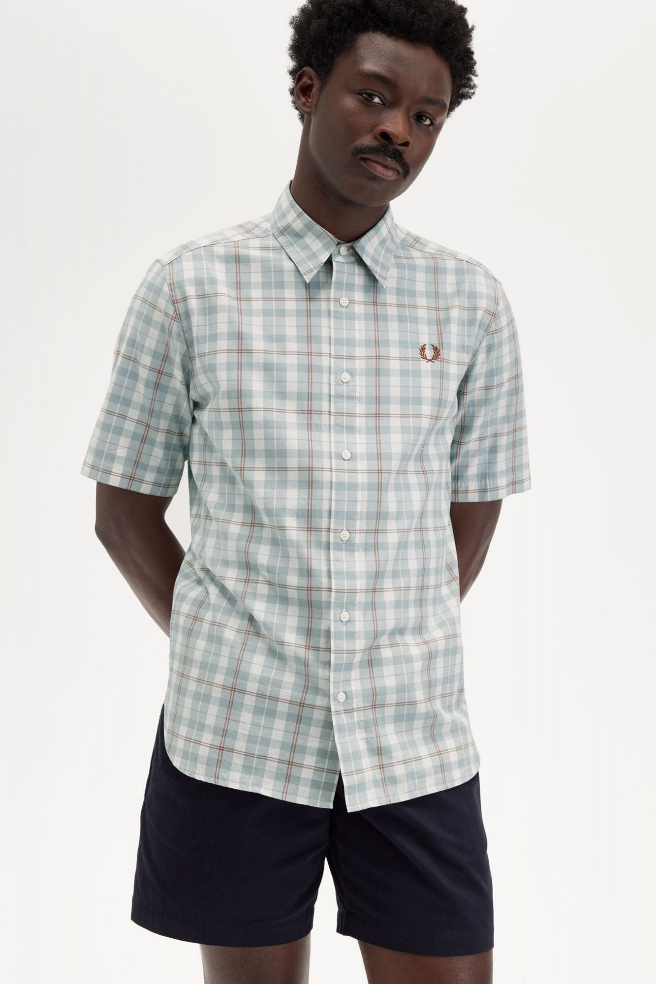 FRED PERRY TWILL TARTAN SHORT SLEEVE S en color VERDE (4)
