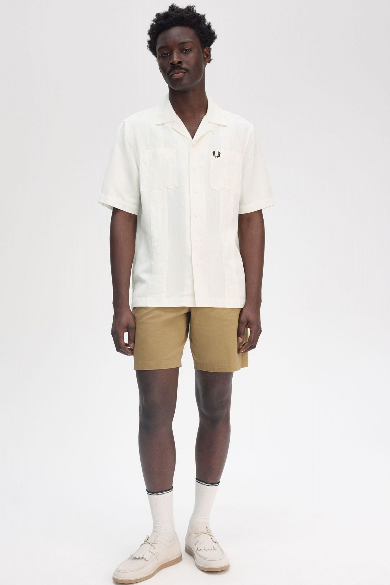 FRED PERRY LINEN BLEND REVERE COLLAR S en color BLANCO (4)