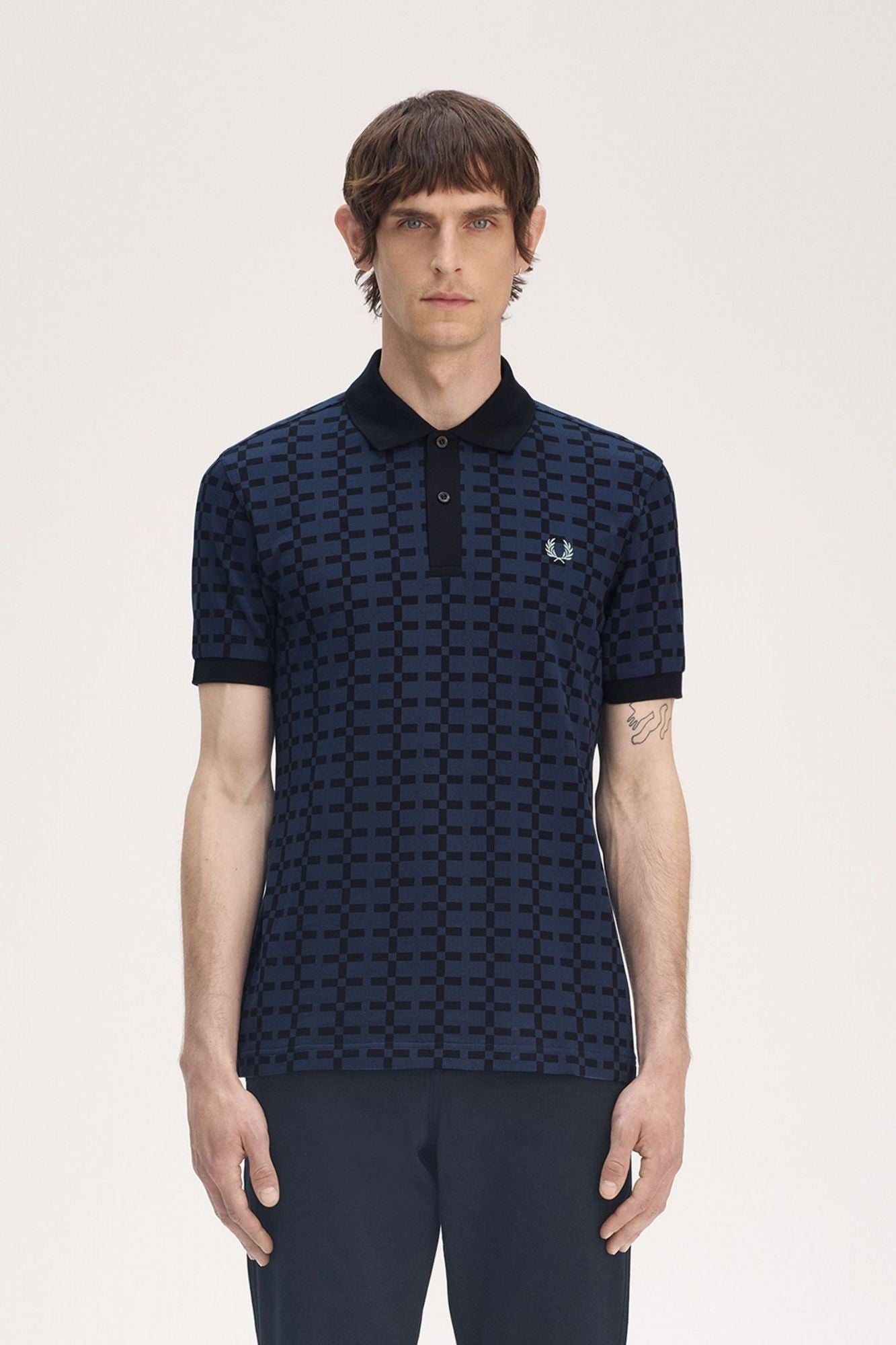 FRED PERRY JACQUARD PRINT POLO SHIRT en color AZUL (1)