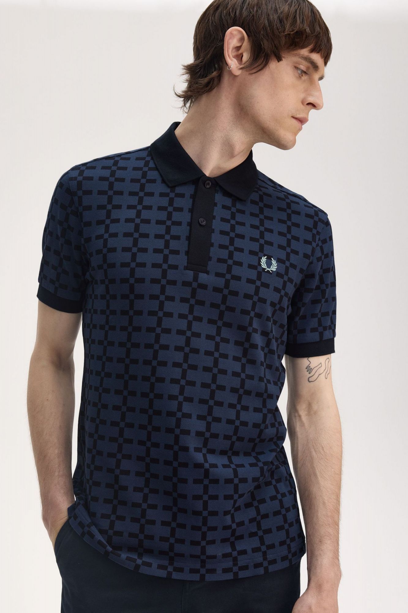 FRED PERRY JACQUARD PRINT POLO SHIRT en color AZUL (4)