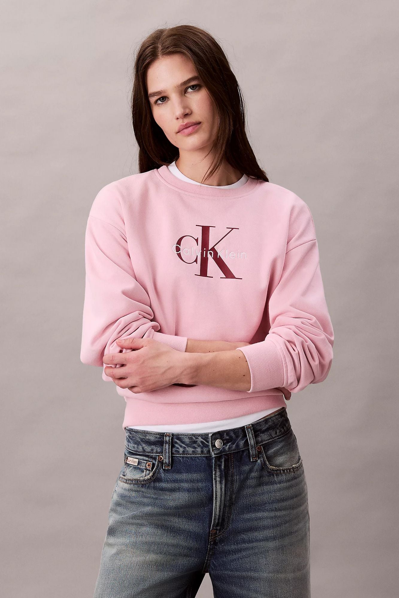 CALVIN KLEIN LS MONOLOGO FRENCH TERRY en color ROSA (1)