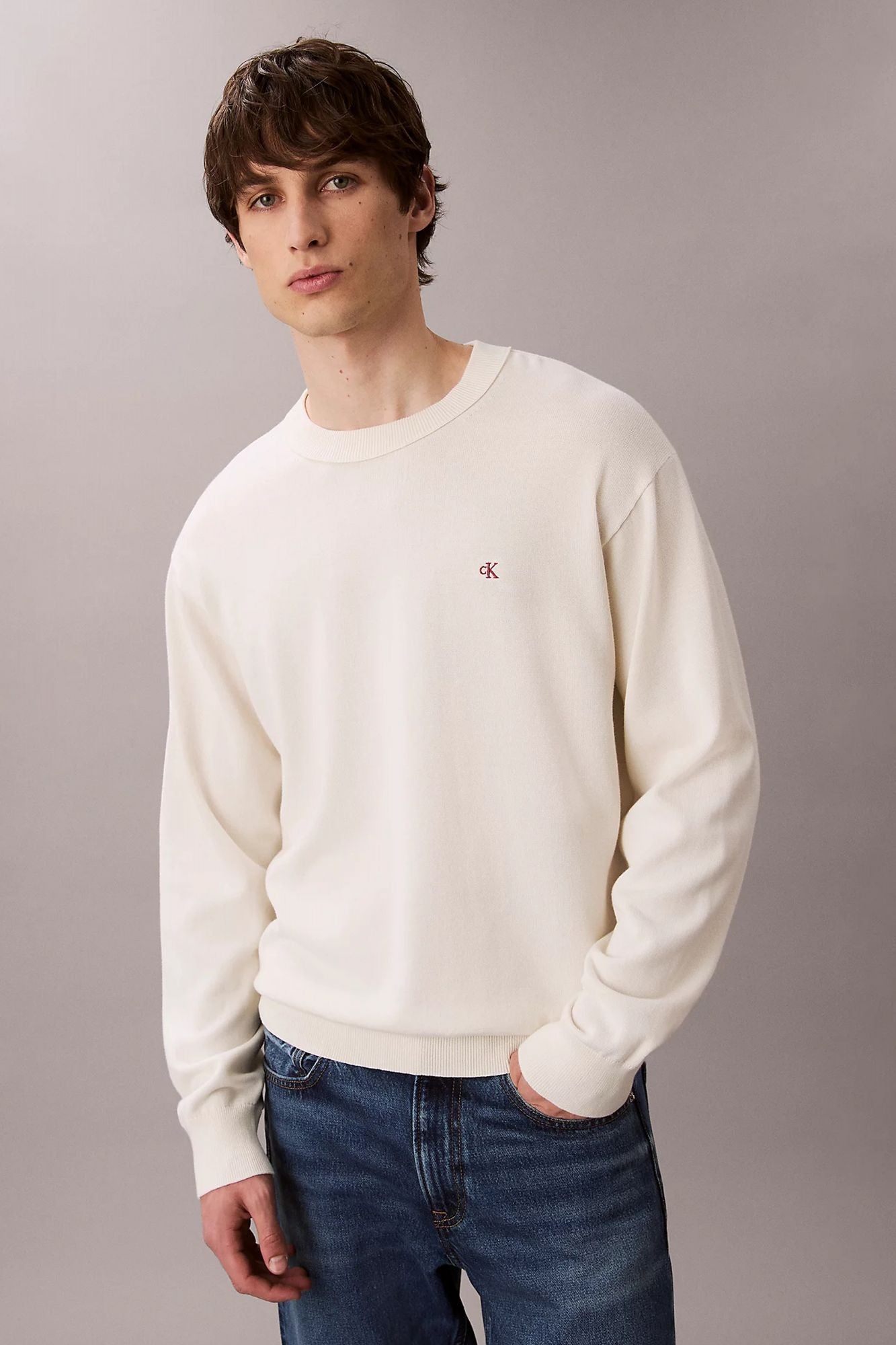 CALVIN KLEIN LS EZ COTTON CREWNECK SWEATER en color BLANCO (1)