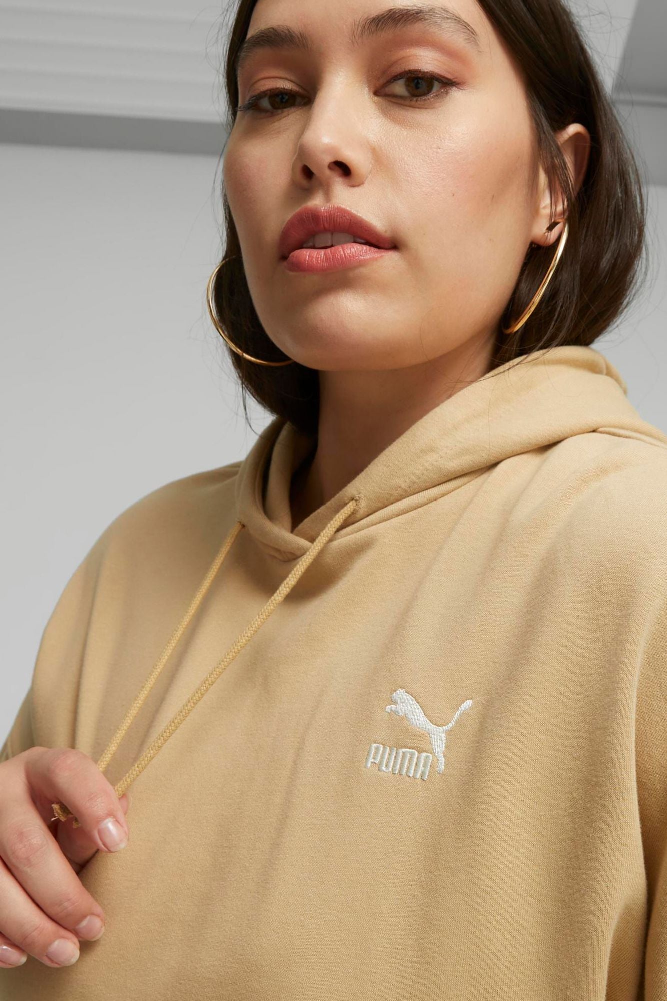 PUMA CLASSICS CROPPED HOODLE en color MARRON CLARO (4)