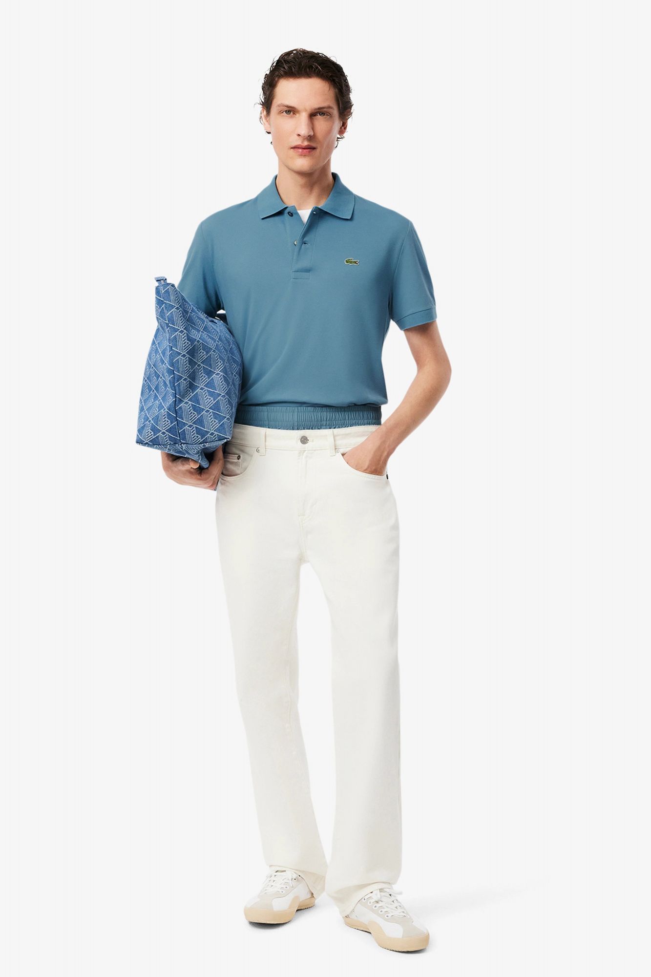 LACOSTE L1212 SHORT SLEEVED RIBBED COLLAR S en color AZUL (4)