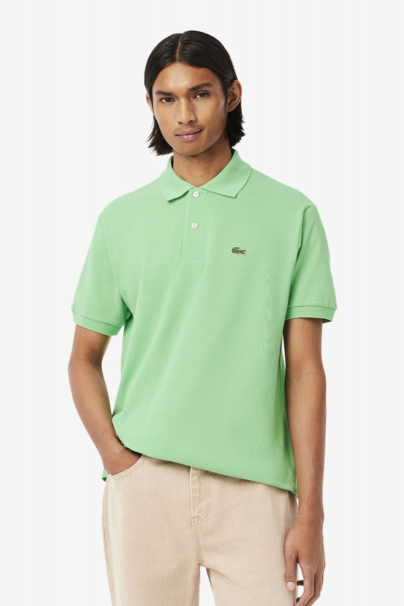 LACOSTE L1212 SHORT SLEEVED RIBBED COLLAR S en color VERDE (1)