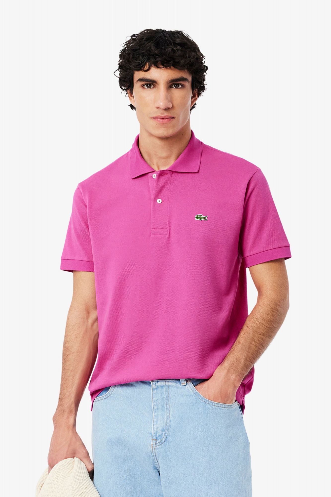LACOSTE L1212 SHORT SLEEVED RIBBED COLLAR S en color ROSA (1)