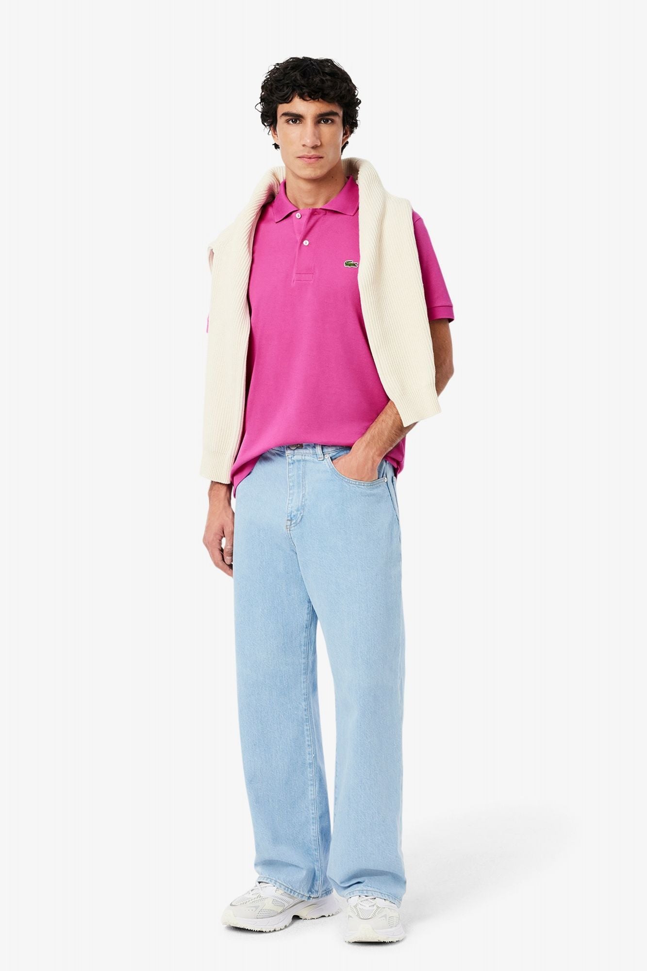 LACOSTE L1212 SHORT SLEEVED RIBBED COLLAR S en color ROSA (4)