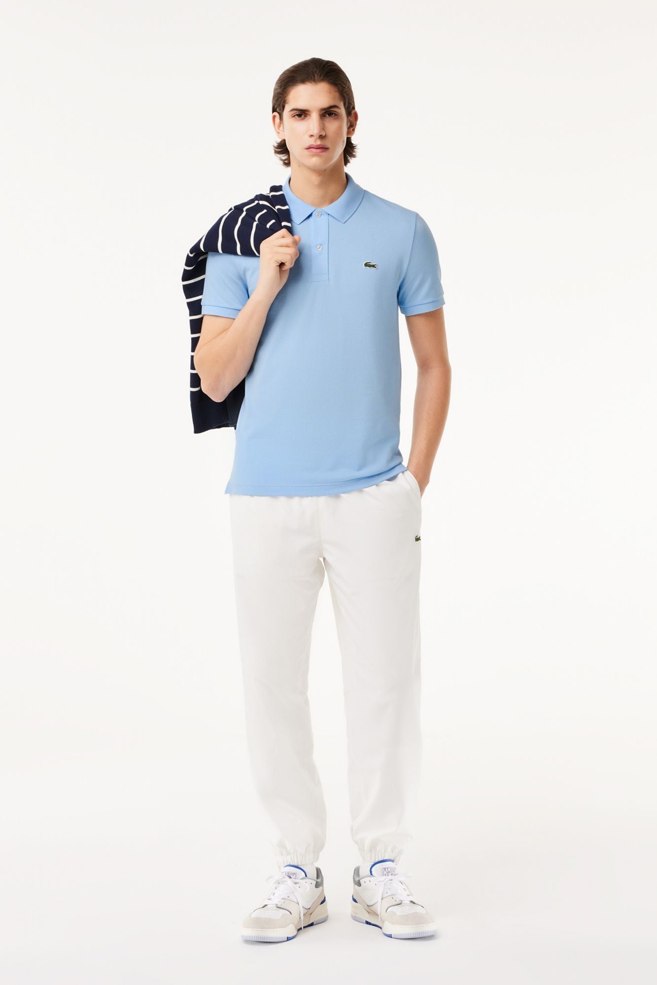 LACOSTE L1212 SHORT SLEEVED RIBBED COLLAR S en color AZUL (4)