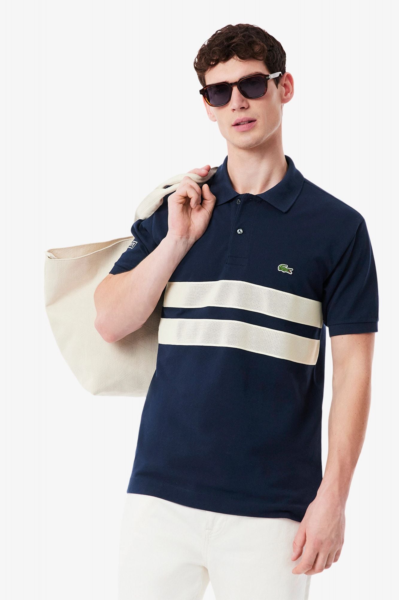 LACOSTE SHORT SLEEVED RIBBED COLLAR en color AZUL (1)