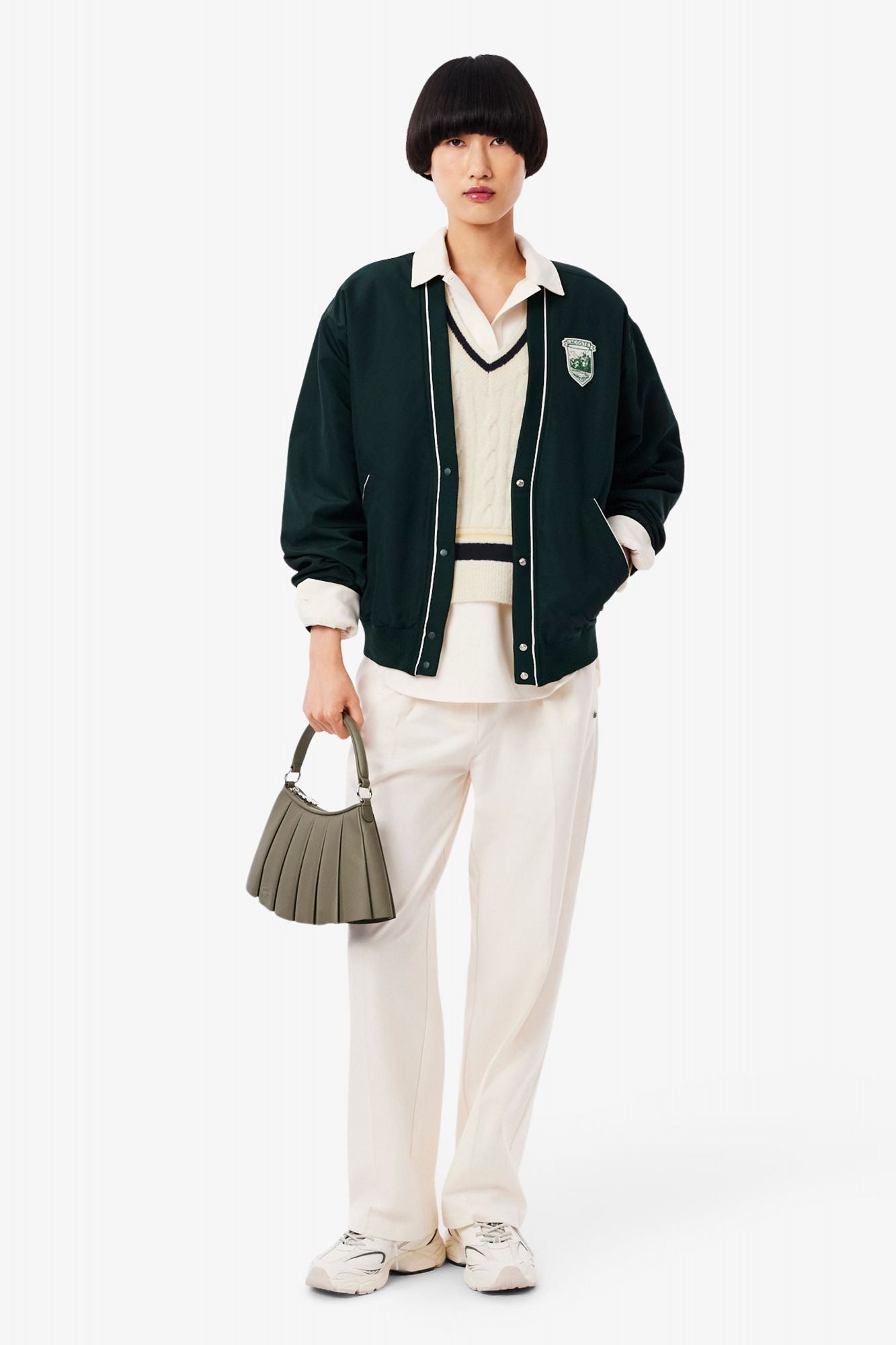 LACOSTE CABLE KNIT WOOL SWEATER VE en color BLANCO (4)