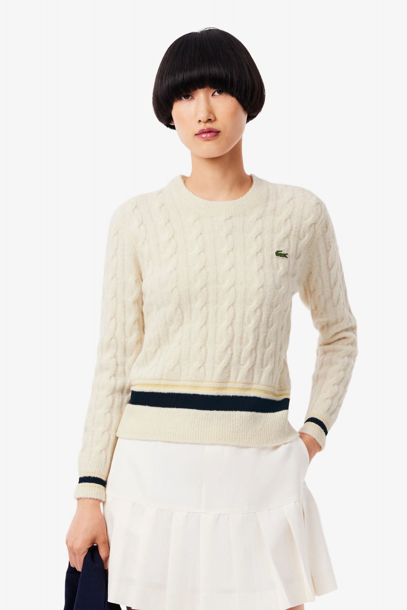 LACOSTE CABLE KNIT WOOL SWEATER en color BLANCO (1)