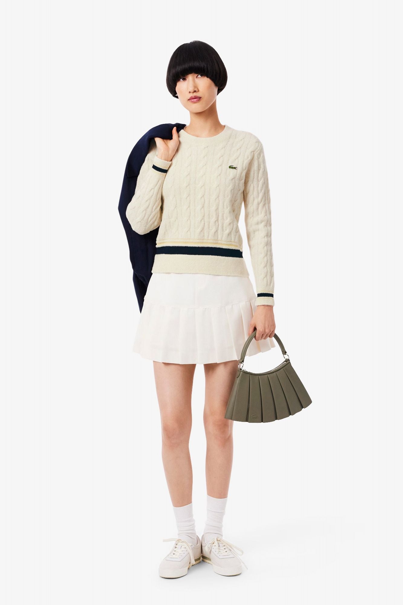 LACOSTE CABLE KNIT WOOL SWEATER en color BLANCO (4)