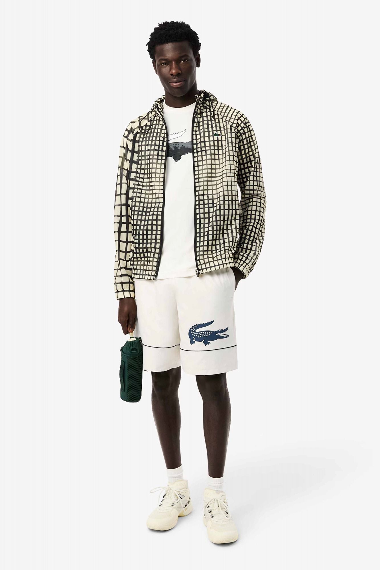 LACOSTE PRINTED DIAMOND TAFFETA TENNIS SHORTS en color BLANCO (4)