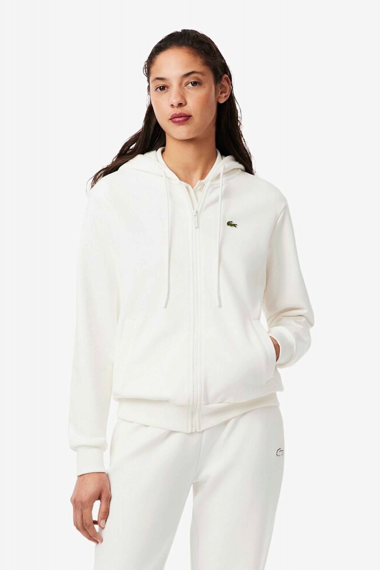 LACOSTE ZIPPED FLEECE HOODIE en color BLANCO (1)