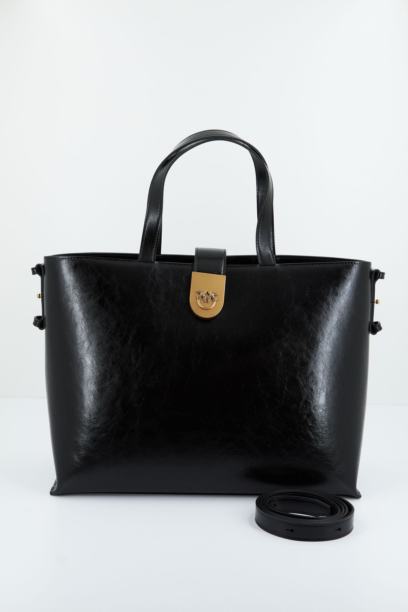PINKO BRIOCHE SHOPPER VITELLO en color NEGRO (1)