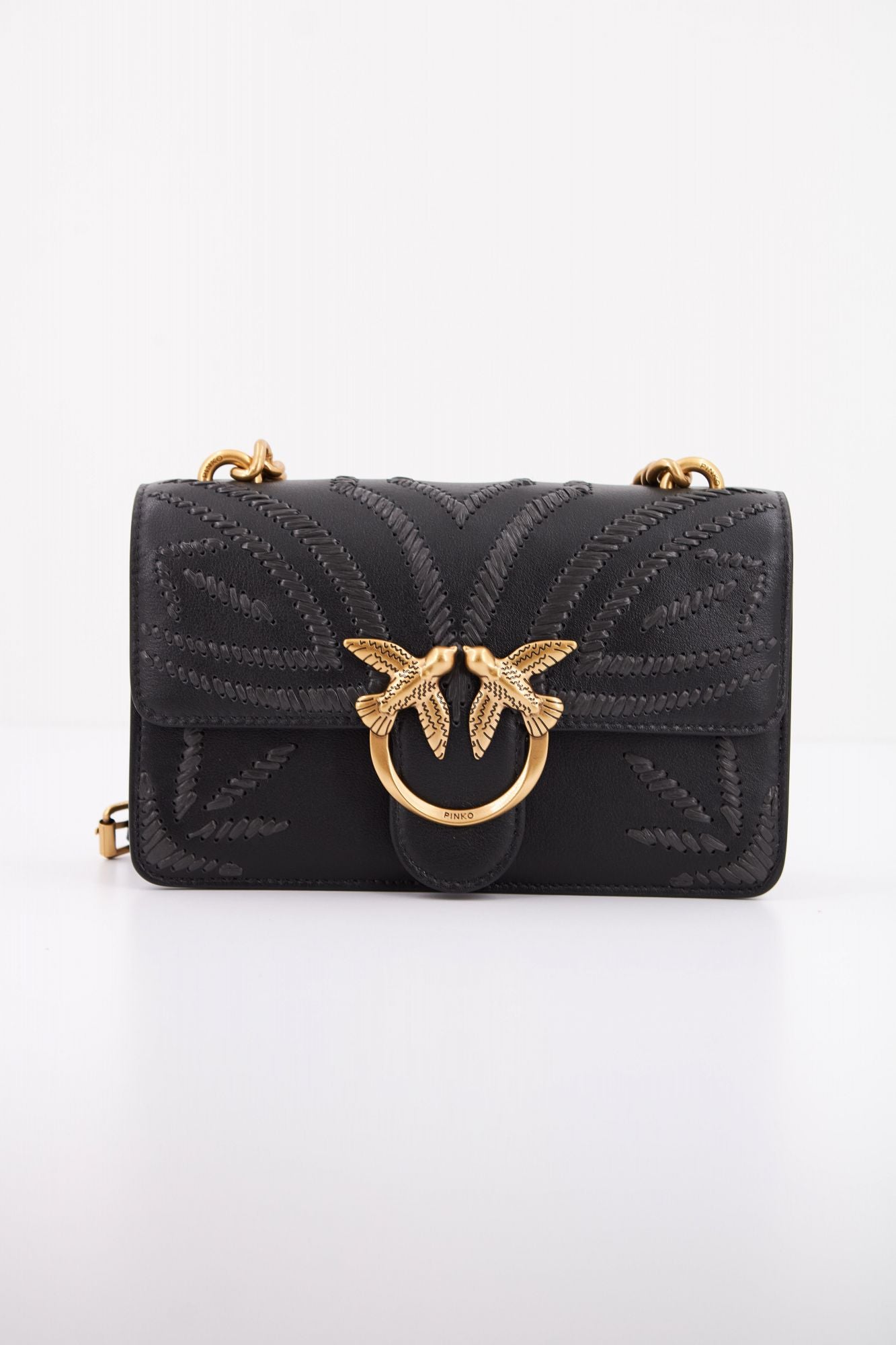 PINKO MINI LOVE BAG SMALL SHOULDER BAG WITH RAFFIA EMBROIDERY en color NEGRO (1)