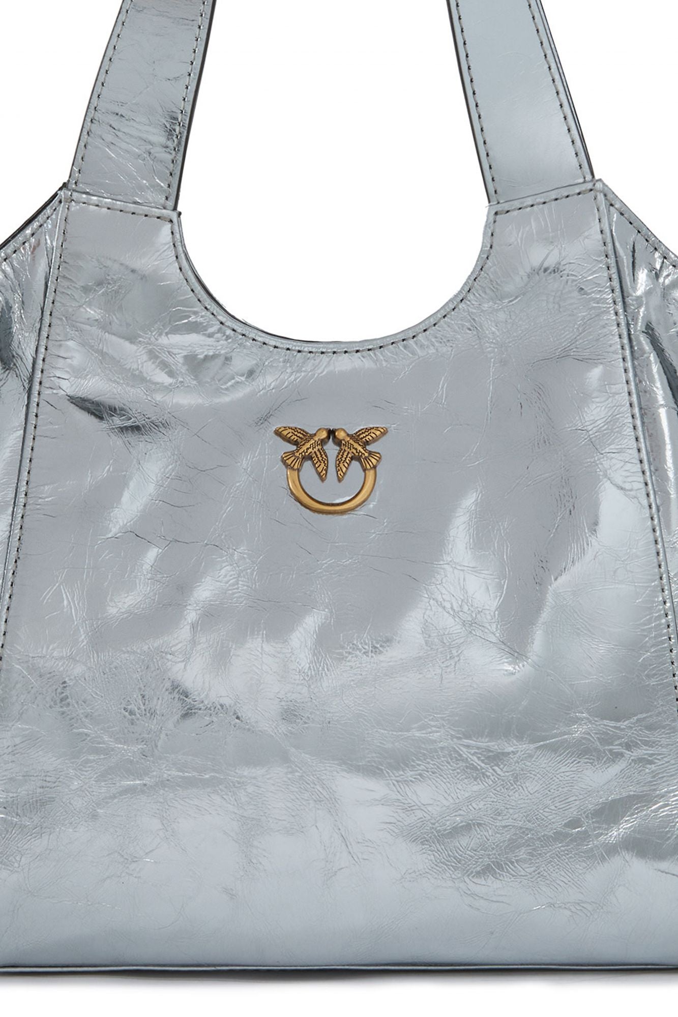 PINKO TOTE MINI BAG USED META en color PLATA (2)