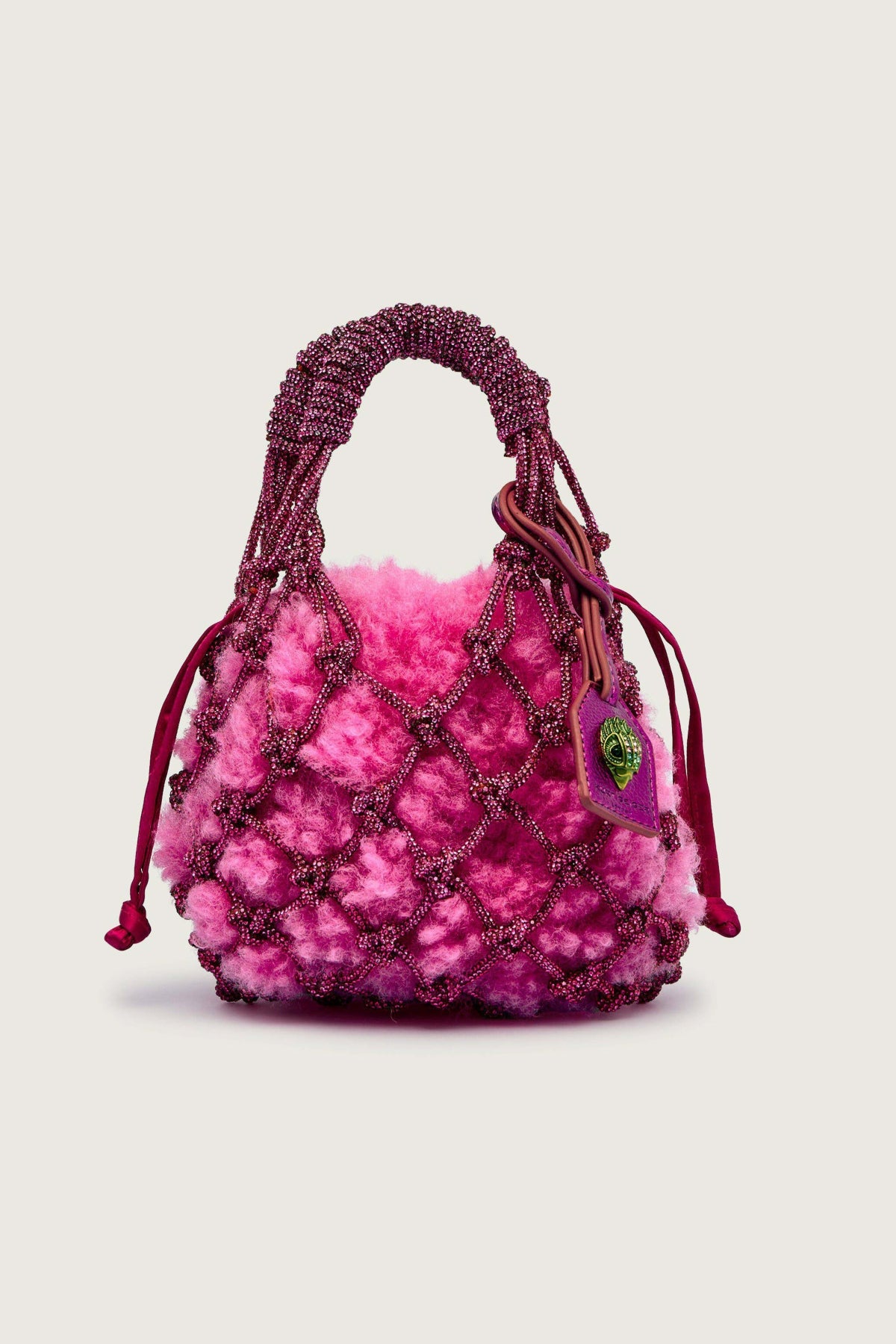KURT GEIGER LONDON SM MACRAME CRYSTAL BAG en color ROSA (2)