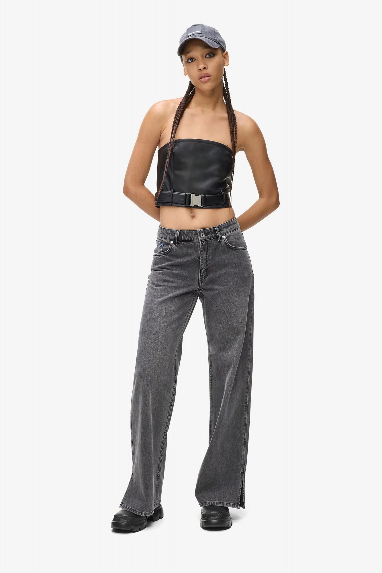 KARL LAGERFELD JEANS KLJ FAUX LEATHER TOP en color NEGRO (4)