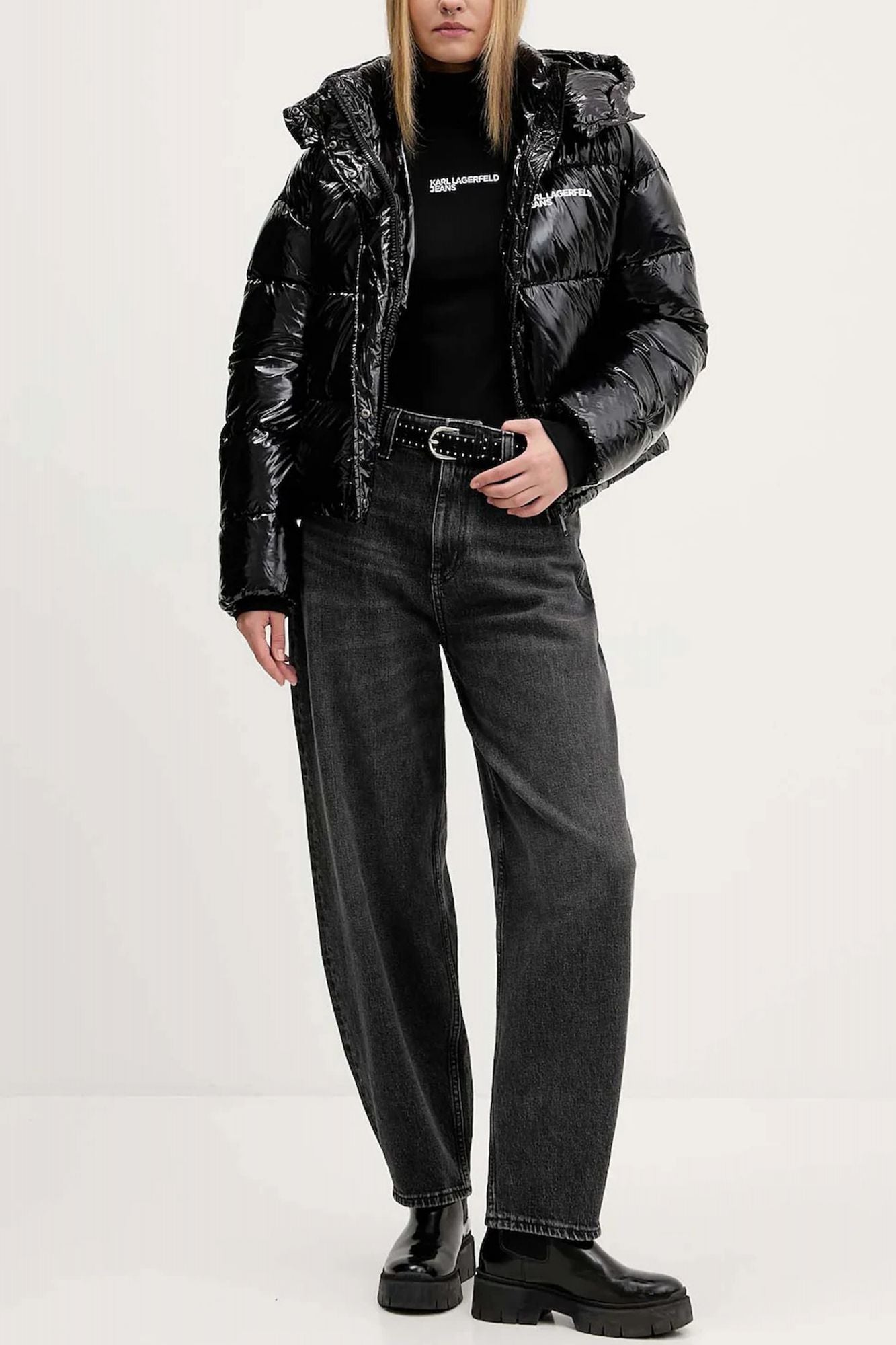 KARL LAGERFELD JEANS KLJ FITTED ROLL NECK TOP en color NEGRO (4)