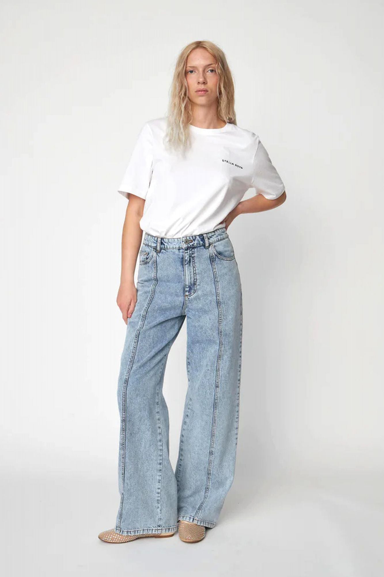 STELLA NOVA MOON WASHED DENIM PANTS en color AZUL (4)