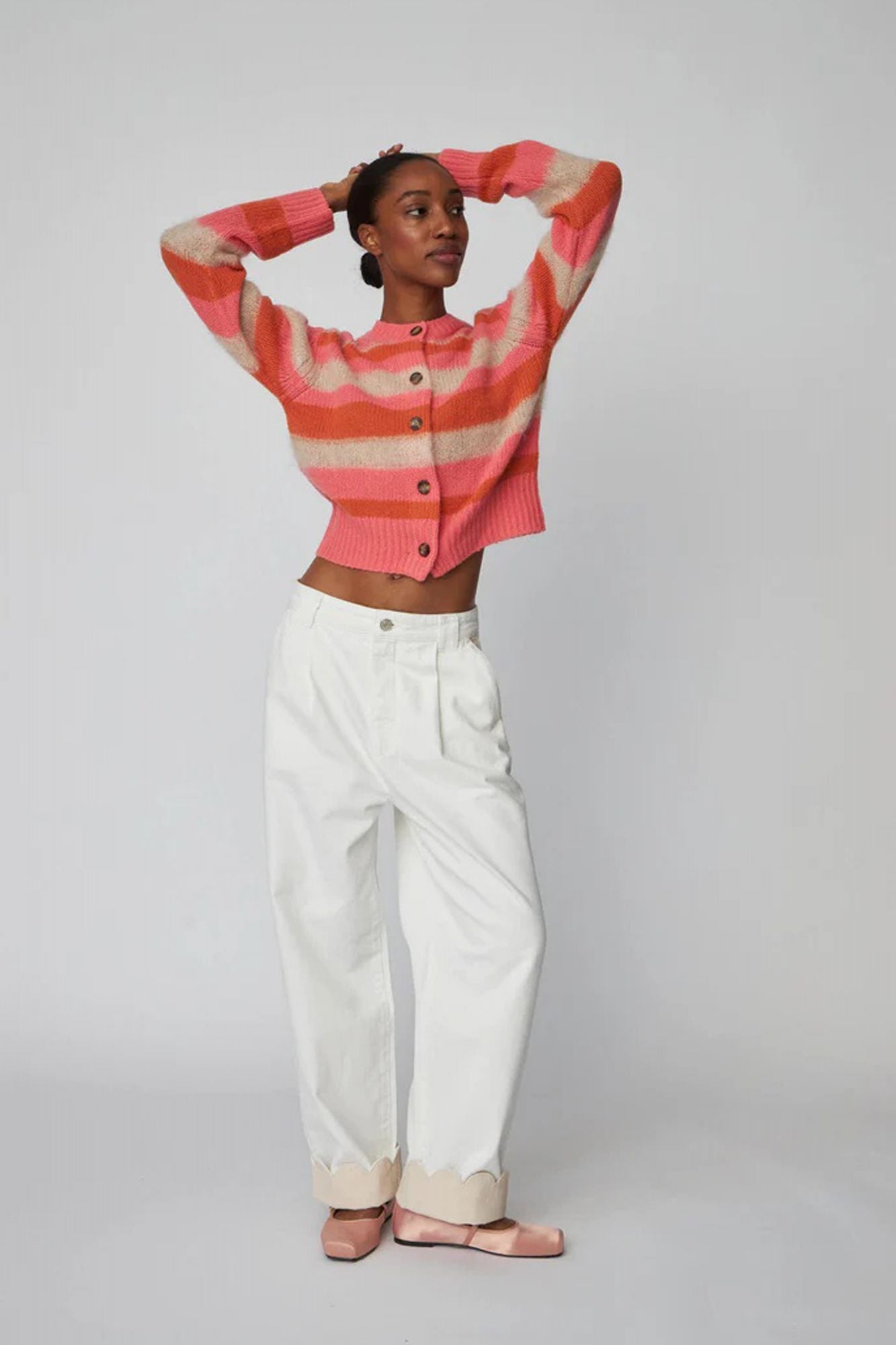 STELLA NOVA TWO-TONED COTTON PANTS en color BLANCO (3)