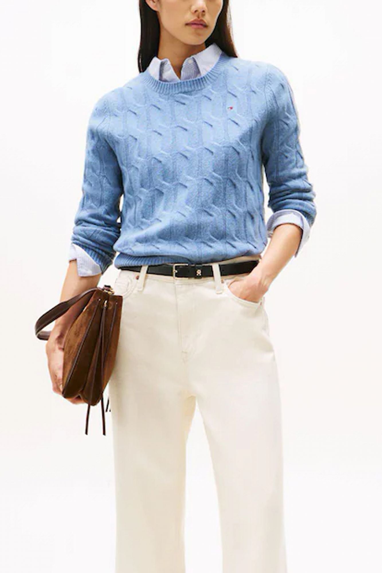 TOMMY HILFIGER SOFT WOOL CABLE C-NK LS en color AZUL (1)