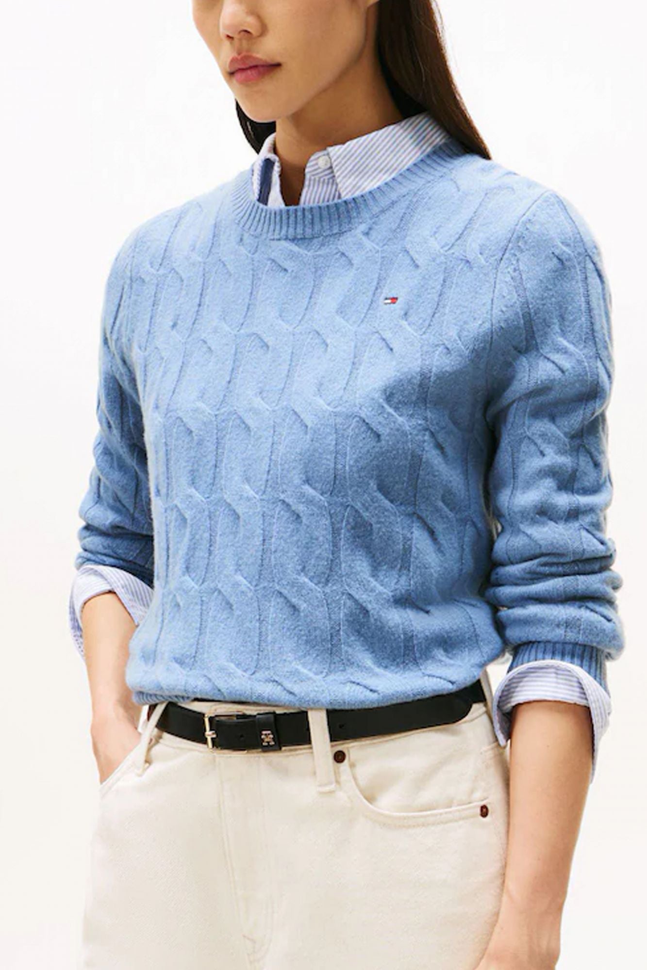 TOMMY HILFIGER SOFT WOOL CABLE C-NK LS en color AZUL (3)