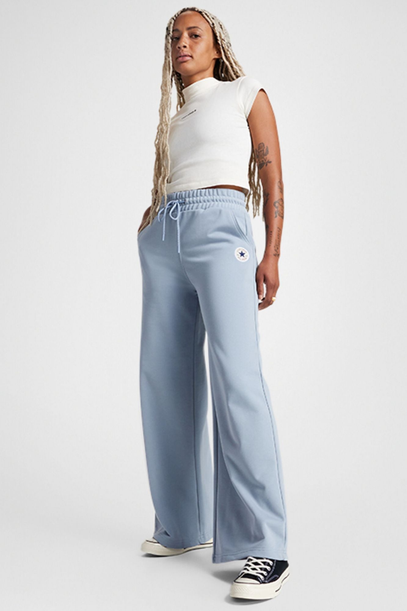 CONVERSE KNIT WIDE LEG PANTS en color AZUL (4)