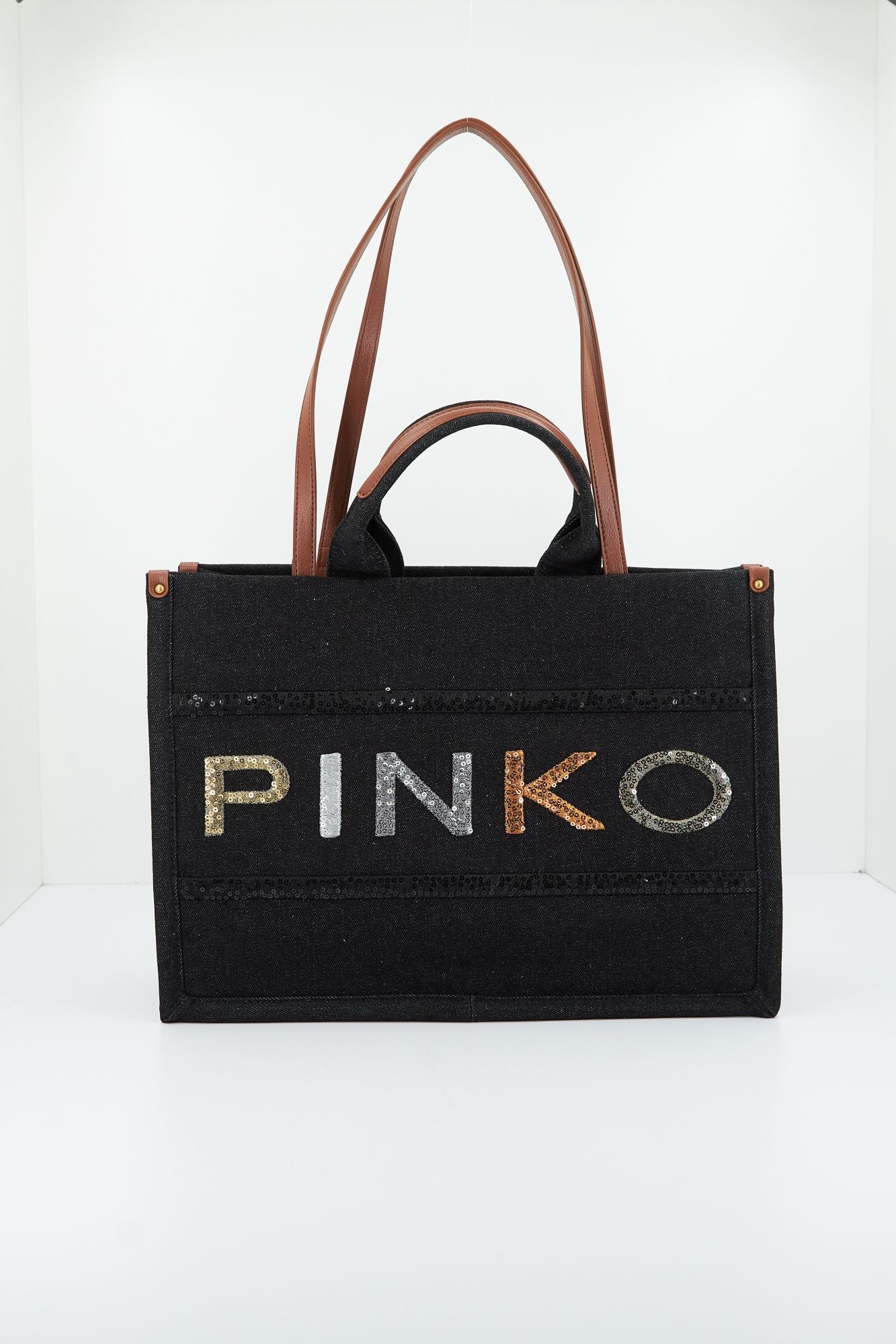 PINKO SHOPPER DENIM RICAMO LO en color NEGRO (1)
