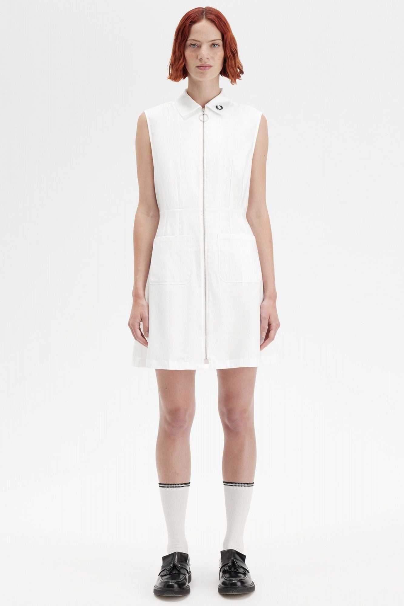 FRED PERRY ZIP-THROUGH SHIRT DRESS en color BLANCO (4)