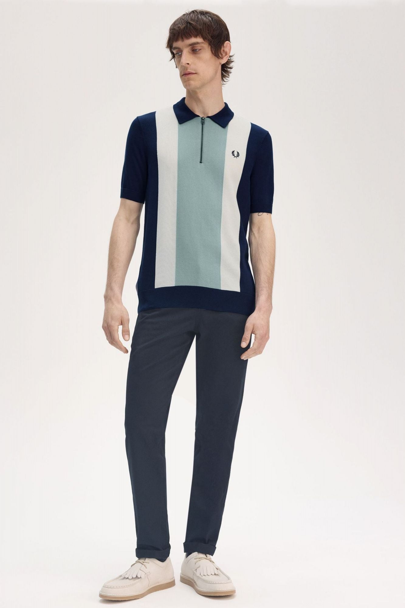 FRED PERRY VERTICAL STRIPE ZIP NECK SH en color AZUL (4)
