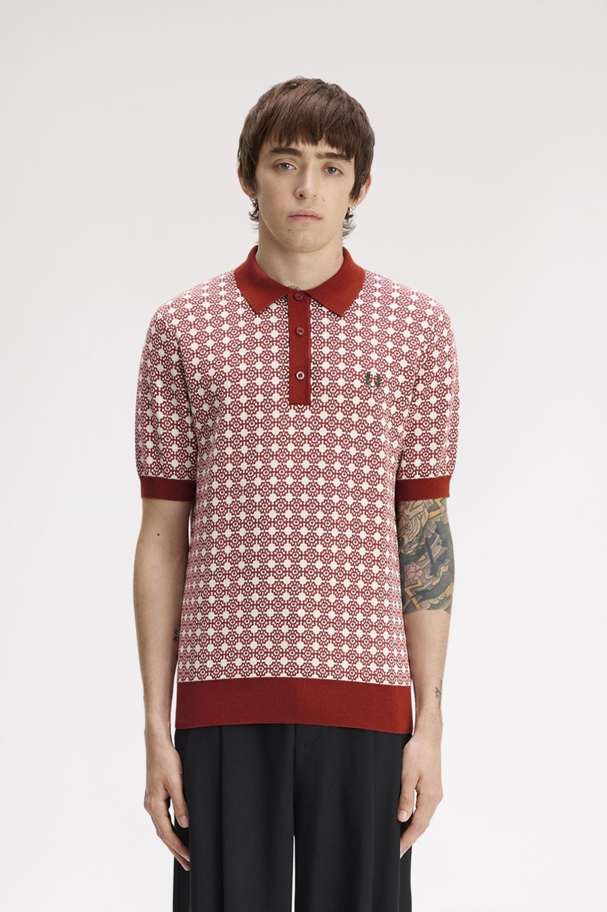 FRED PERRY FLORAL JACQUARD SHIRT en color MARRON (1)