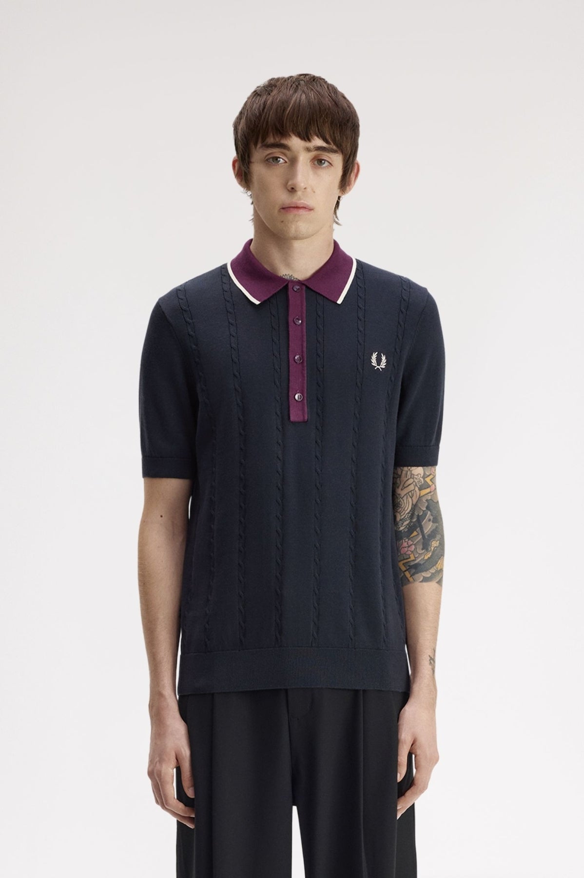 FRED PERRY CABLE KNIT-SHIRT K3312FP en color AZUL (1)