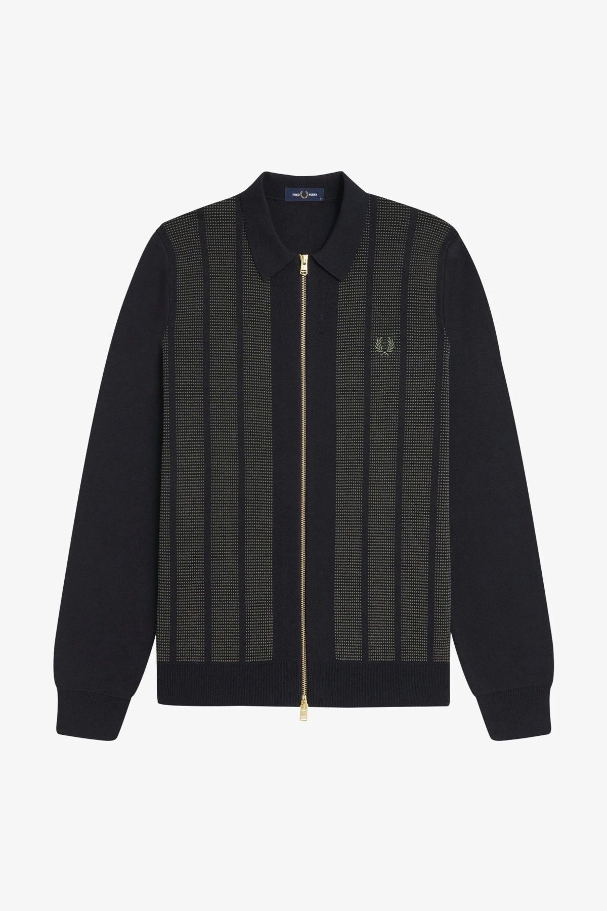 FRED PERRY TEXTURED PANEL ZIP CARDIGAN K3341FP en color VERDE (1)