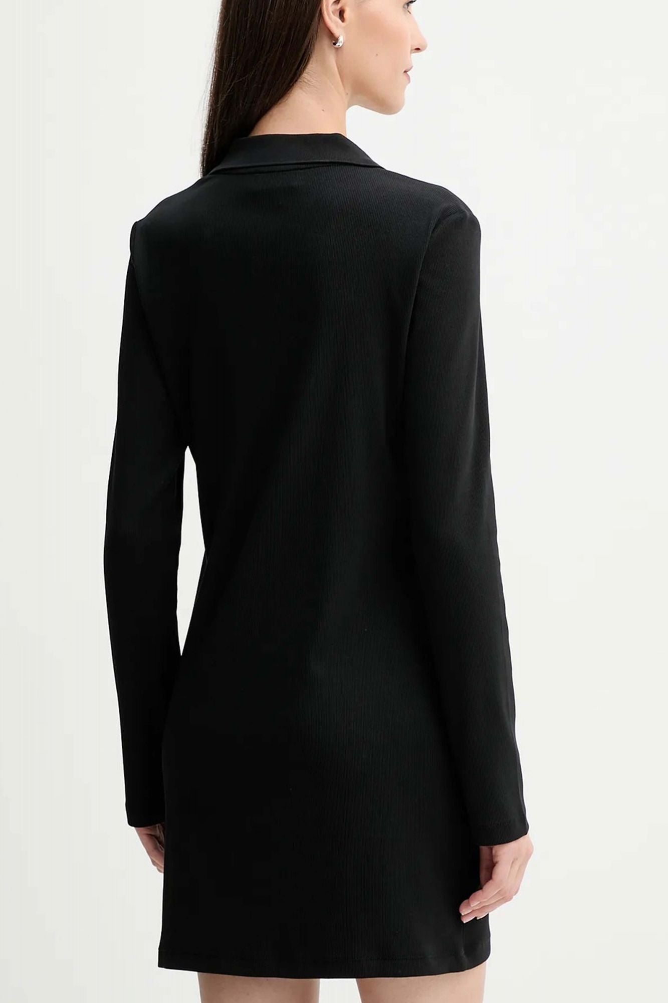 CALVIN KLEIN SLIM RIBBED COTTON POLO DRESS en color NEGRO (2)
