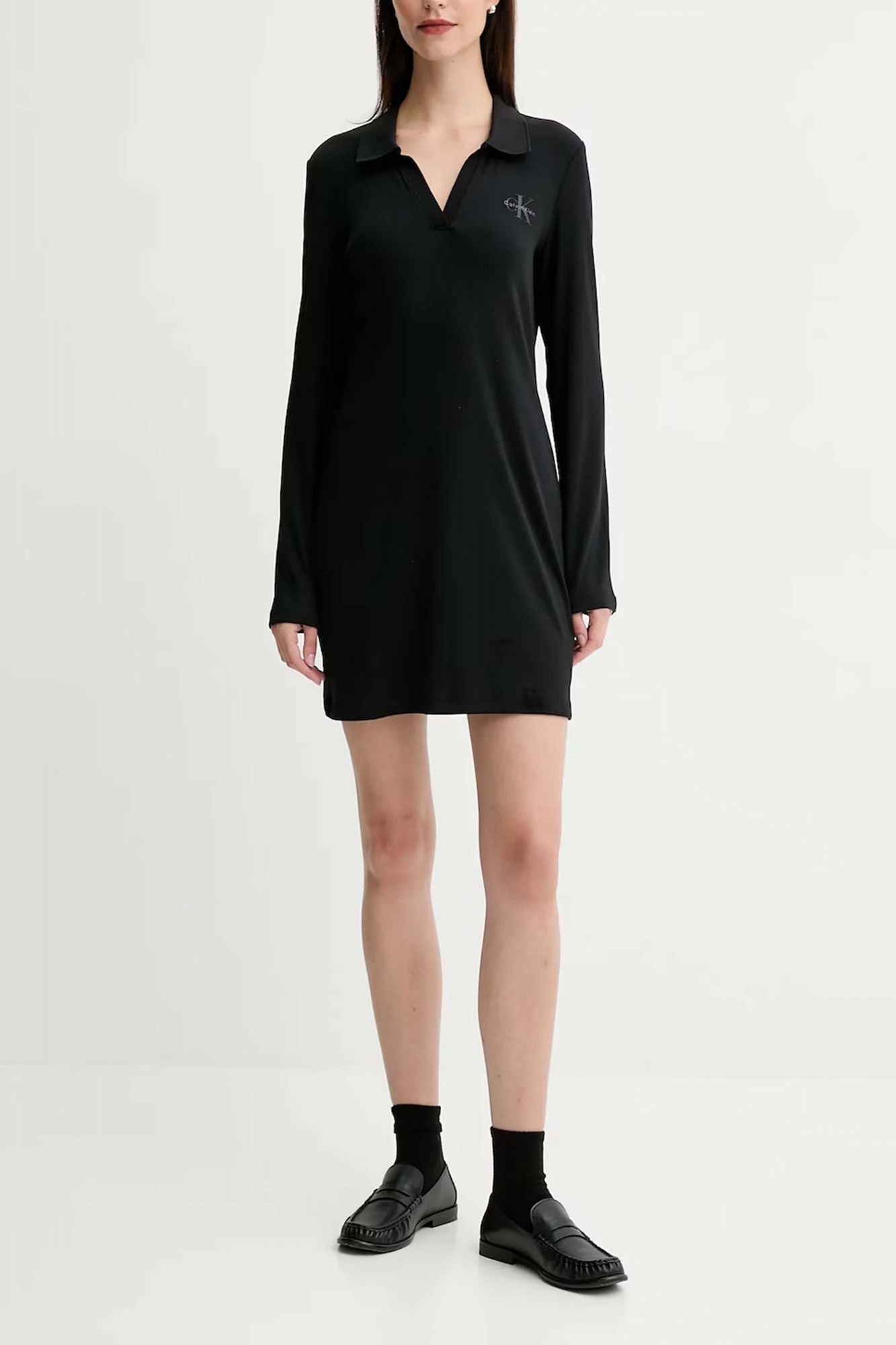 CALVIN KLEIN SLIM RIBBED COTTON POLO DRESS en color NEGRO (4)