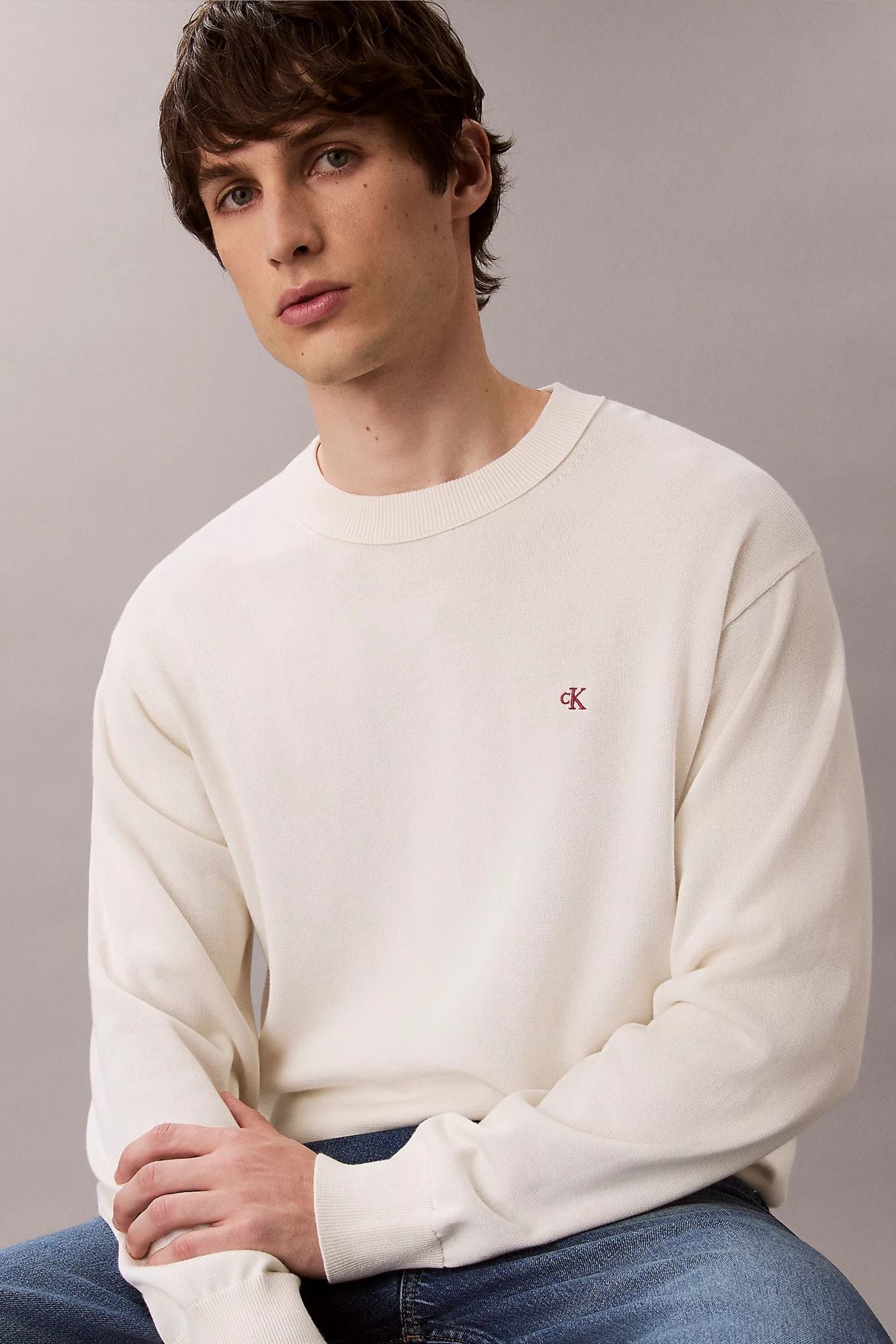 CALVIN KLEIN LS EZ COTTON CREWNECK SWEATER en color BLANCO (3)