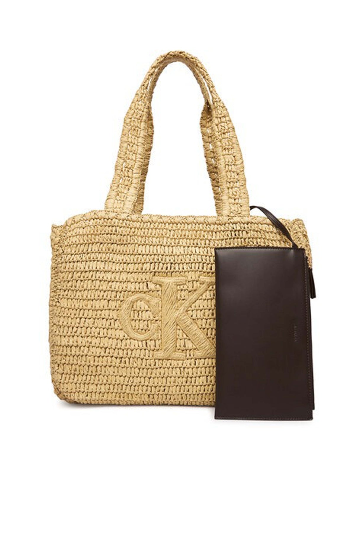 CALVIN KLEIN BOLD CK RAFFIA MEDIUM TOTE en color BEIS (3)