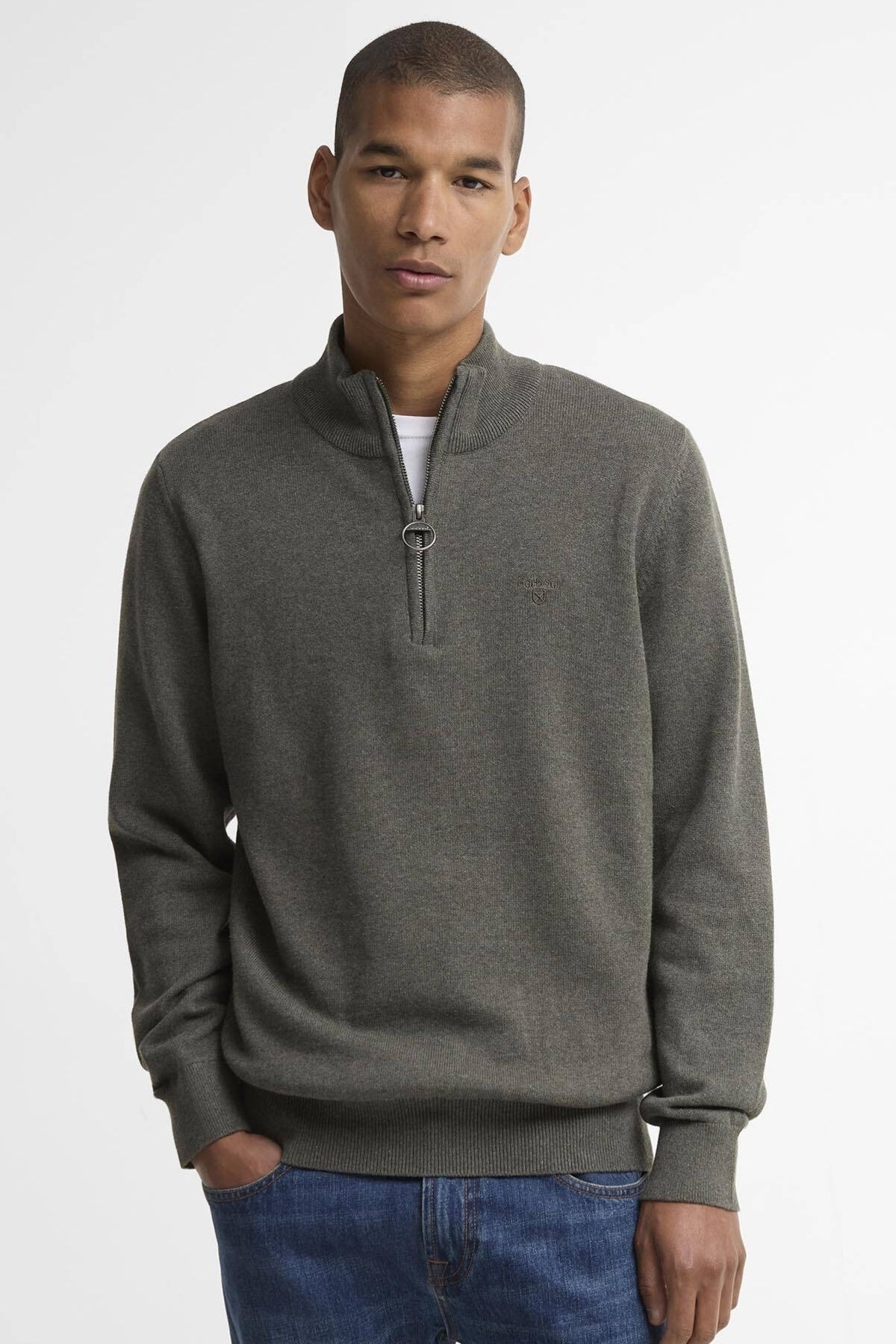 BARBOUR MKN1074OL91 COTTON HALF KNITTED en color GRIS (5)