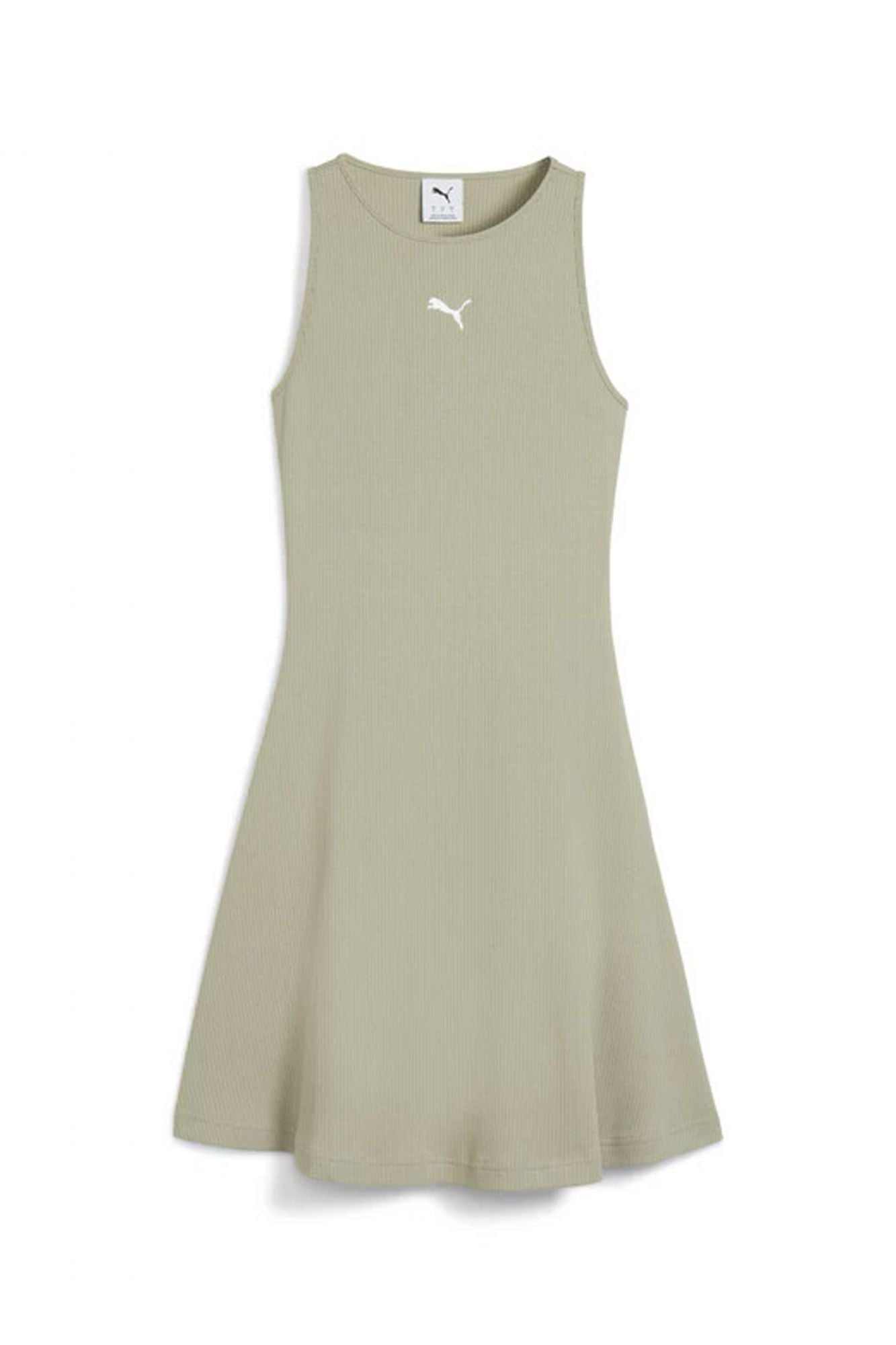 PUMA WARDROBE ESS RIBBED DRESS en color VERDE (1)