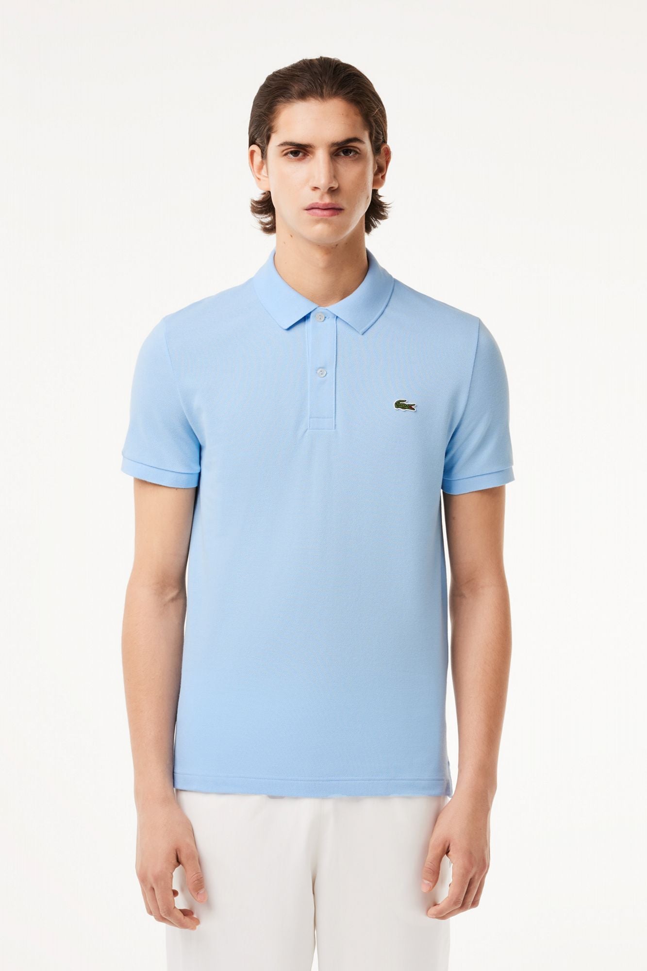 LACOSTE L1212 SHORT SLEEVED RIBBED COLLAR S en color AZUL (1)