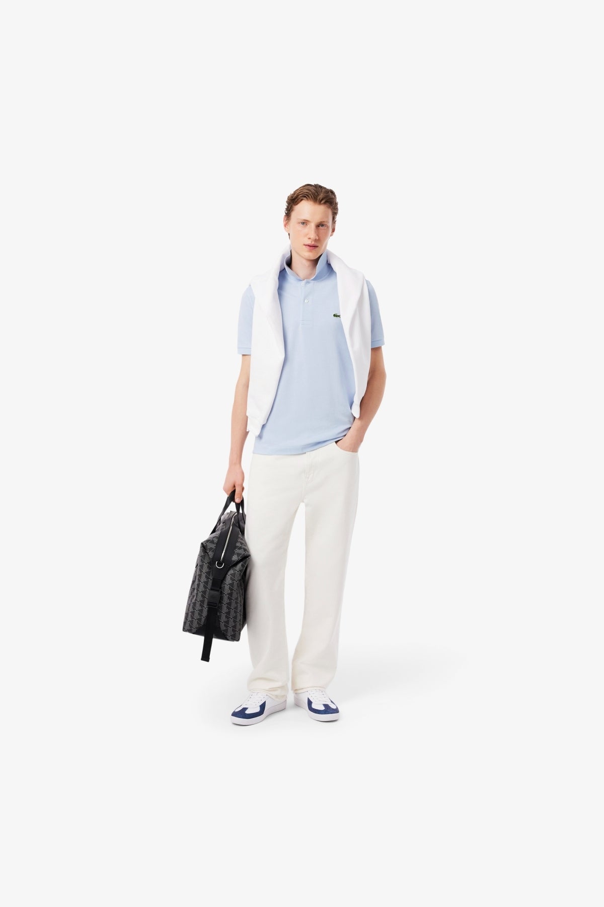 LACOSTE L1212 SHORT SLEEVED RIBBED COLLAR S en color AZUL (5)