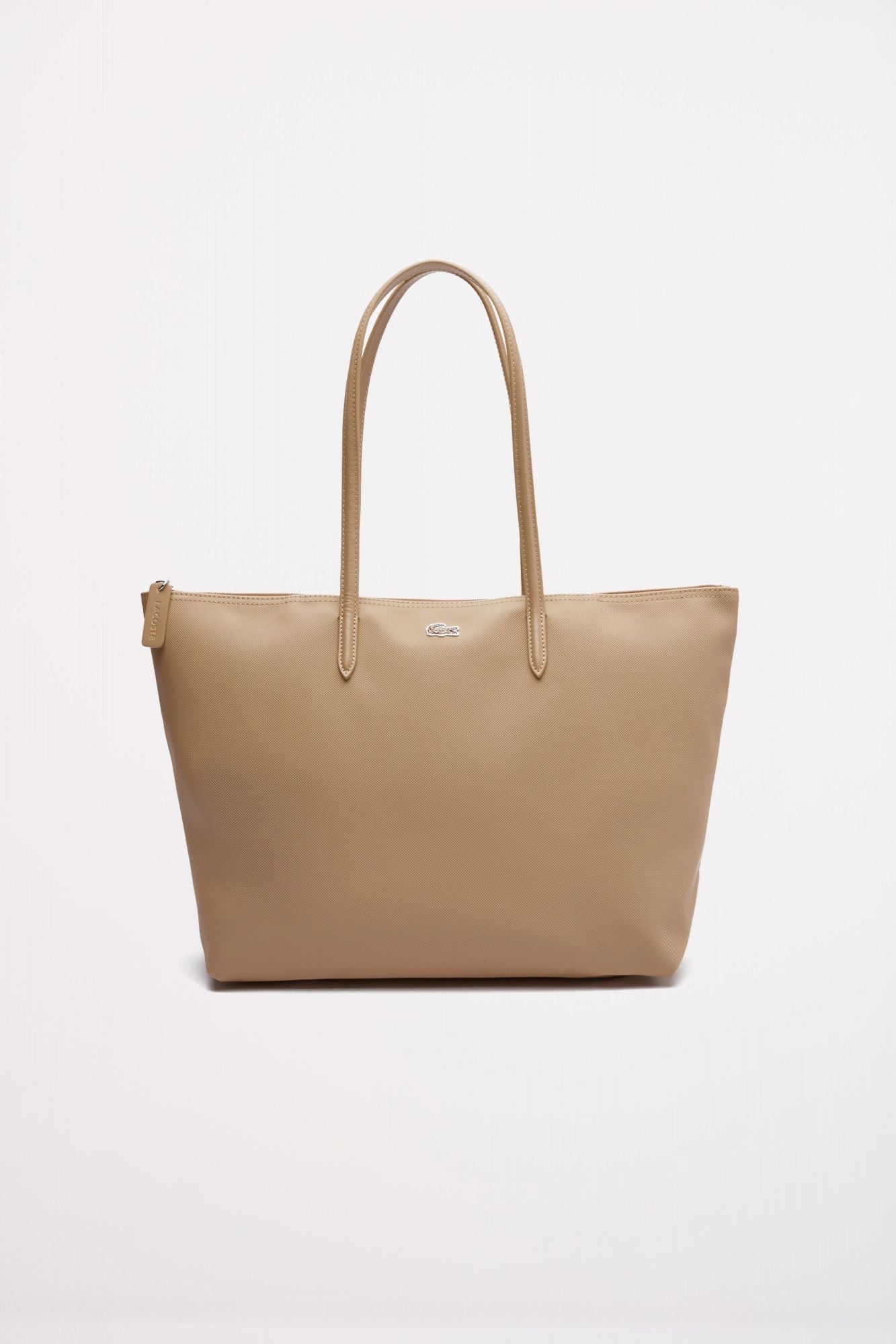 LACOSTE  LARGE COATED CANVAS TOTE en color MARRON CLARO (1)
