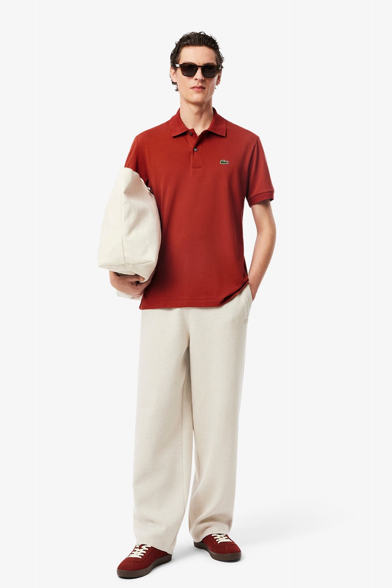 LACOSTE  SHORT SLEEVED RIBBED COLLAR en color ROJO (4)