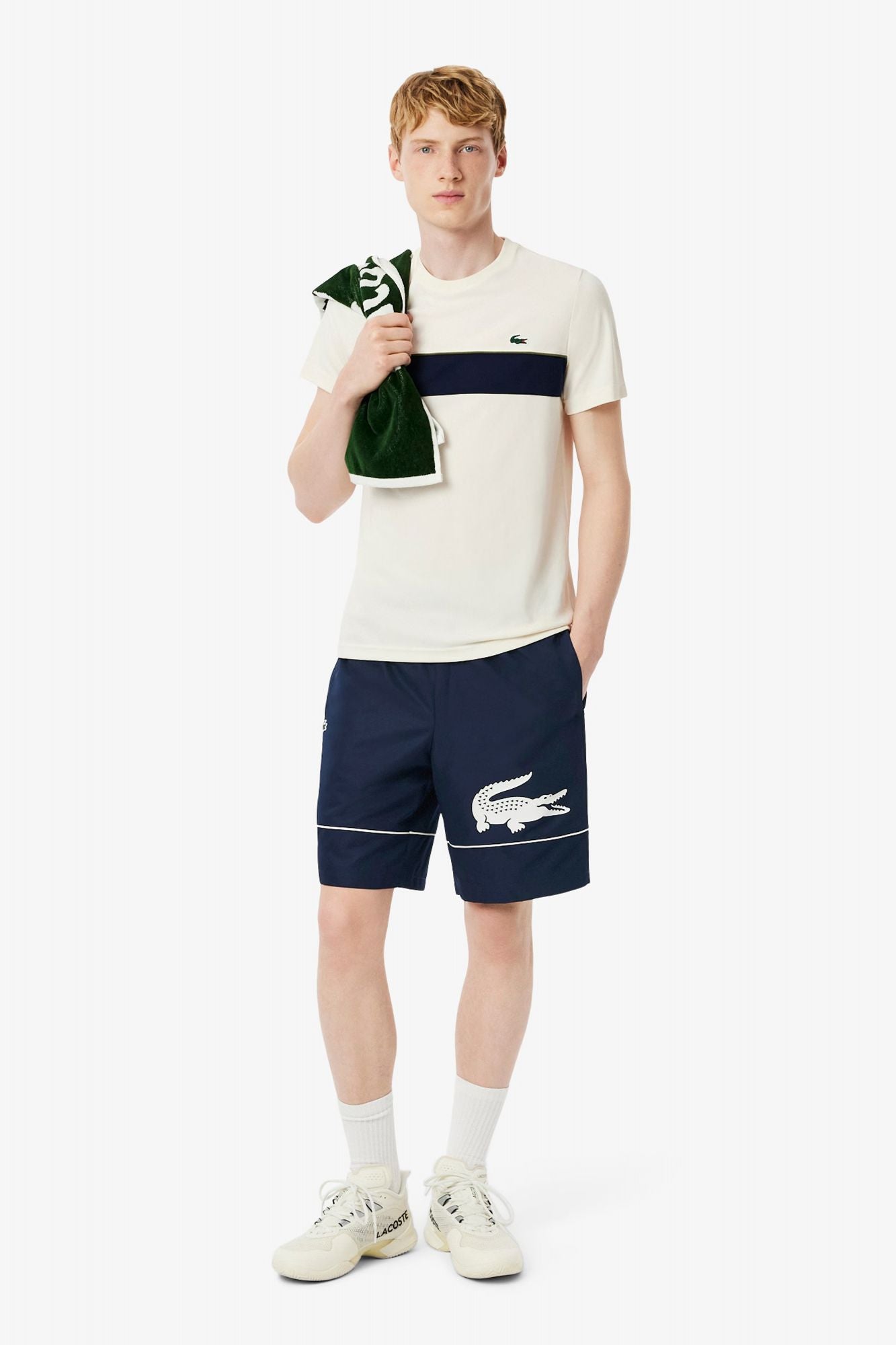 LACOSTE PRINTED DIAMOND TAFFETA TENNIS SHORTS en color AZUL (4)